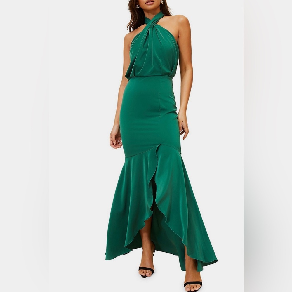 NWT LIPSY GREEN CROSSOVER HALTER MERMAID DRESS SIZE UK16/US12